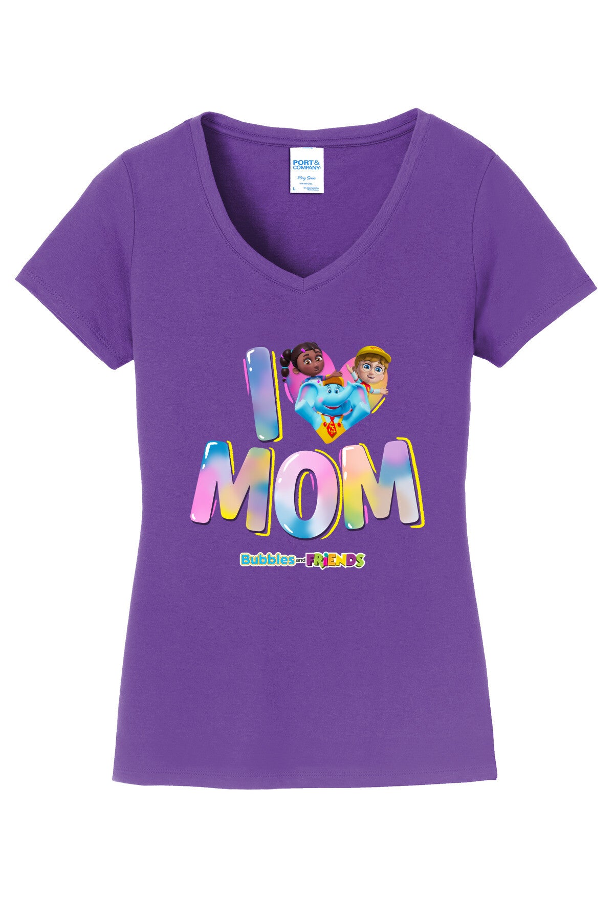 Bubbles & Friends Mothers Day I love MOM Women's V-Neck Tee