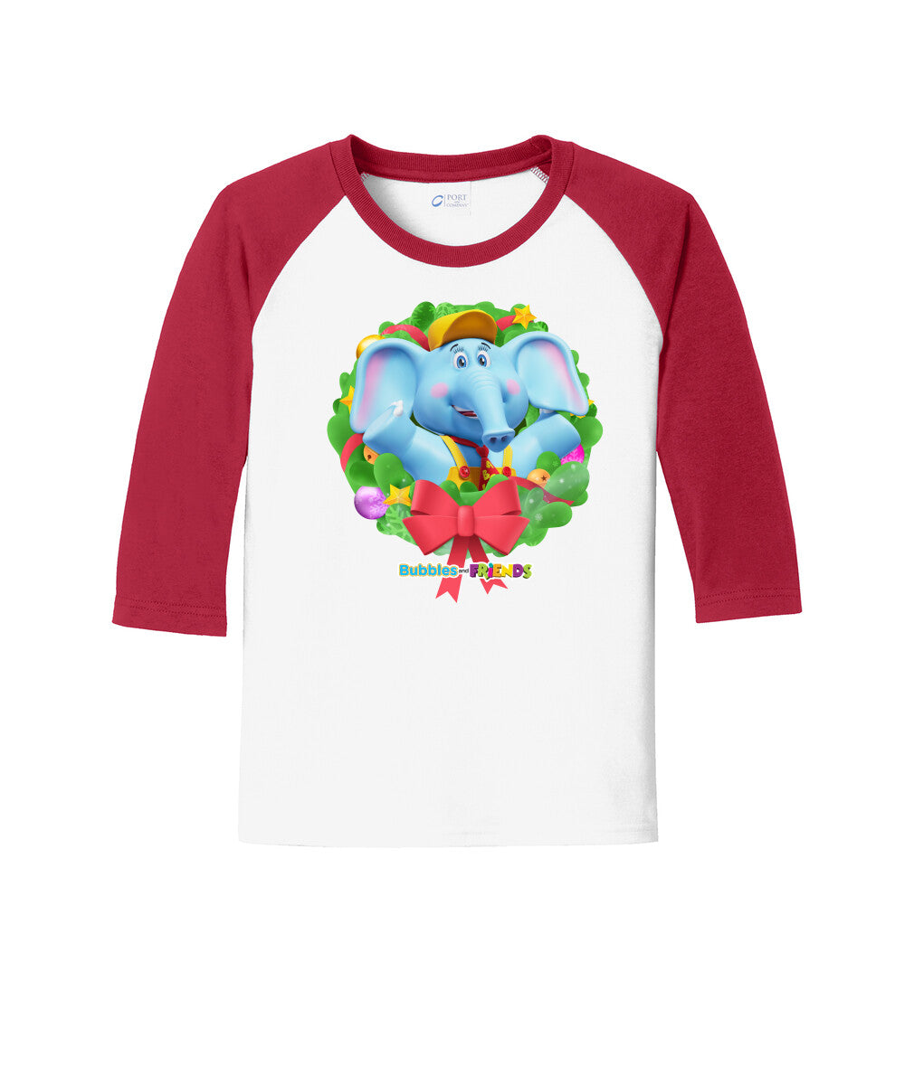 Bubbles & Friends Holiday Youth 3/4 Sleeve Raglan Tee- Bubbles