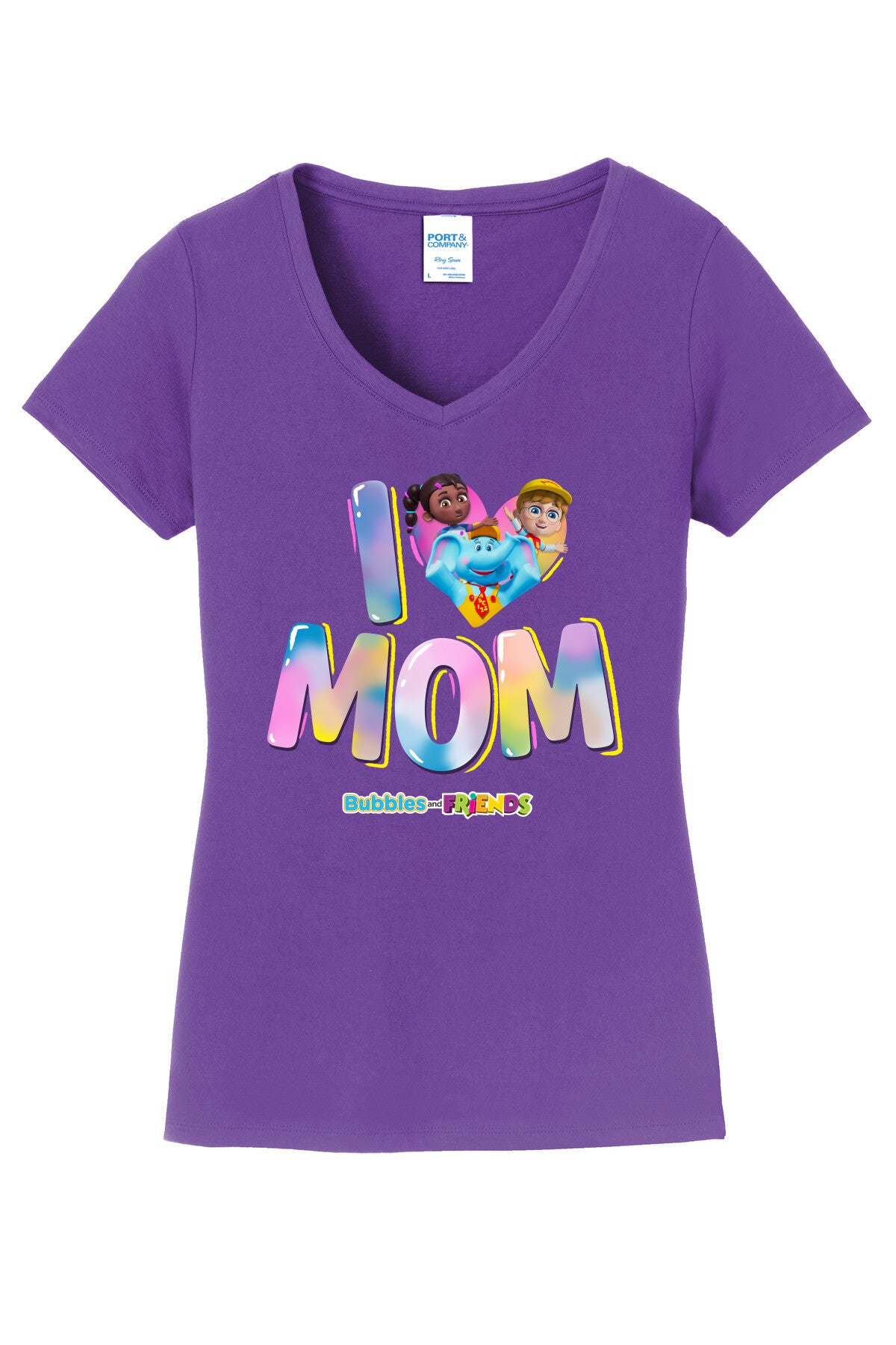 Bubbles & Friends Mothers Day I love MOM Women's V-Neck T-Shirt