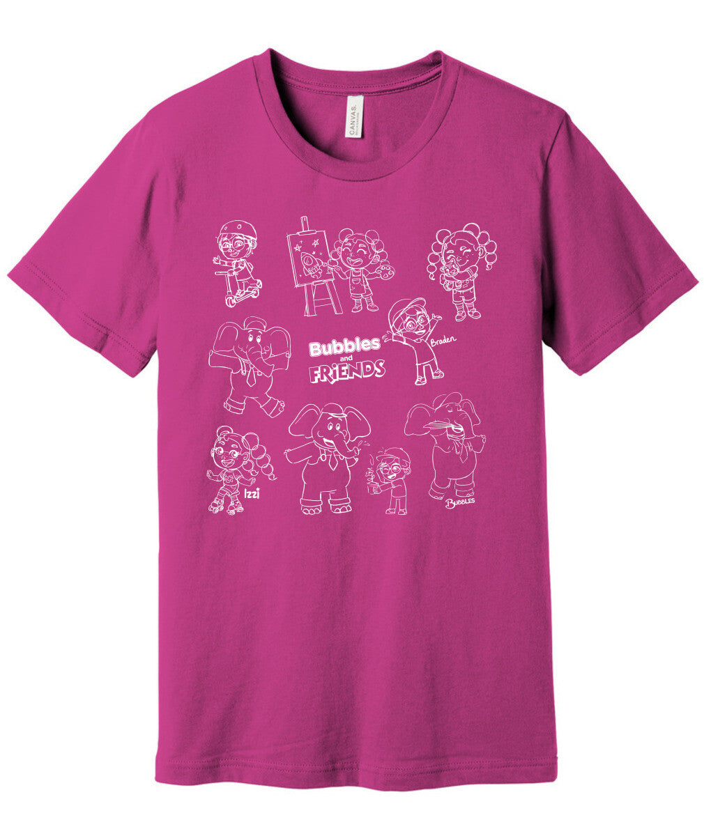 Bubbles and Friends - Happy Doodles (White) Team Adult T-Shirt