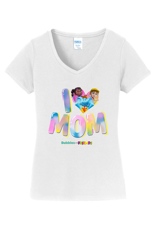 Bubbles & Friends Mothers Day I love MOM Women's V-Neck Tee