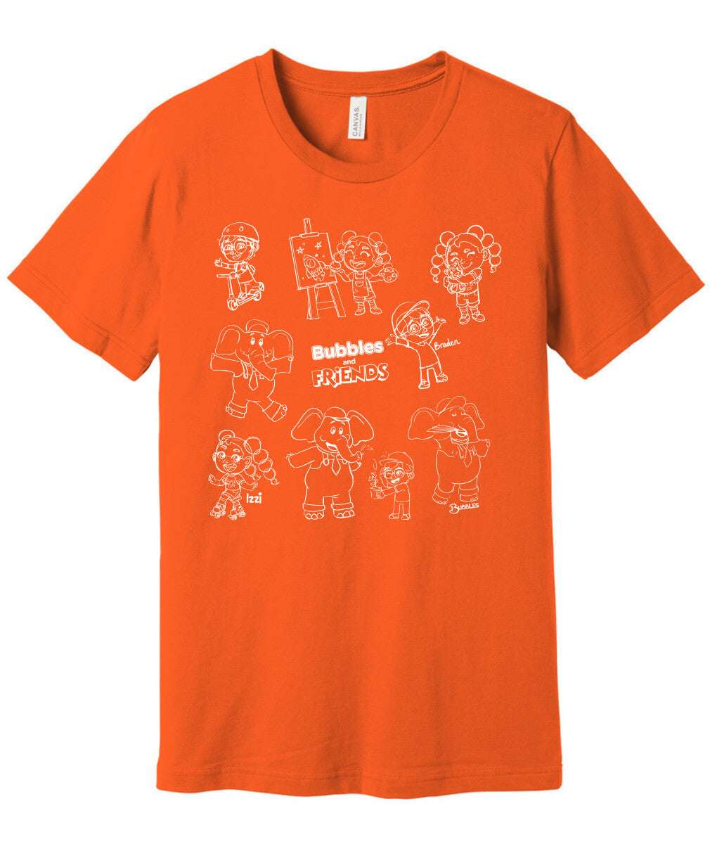 Bubbles and Friends - Happy Doodles (White) Team Adult T-Shirt