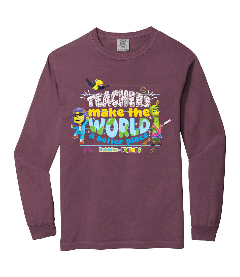 Bubbles & Friends Teacher Appreciation World Long Sleeve Adult T-Shirt