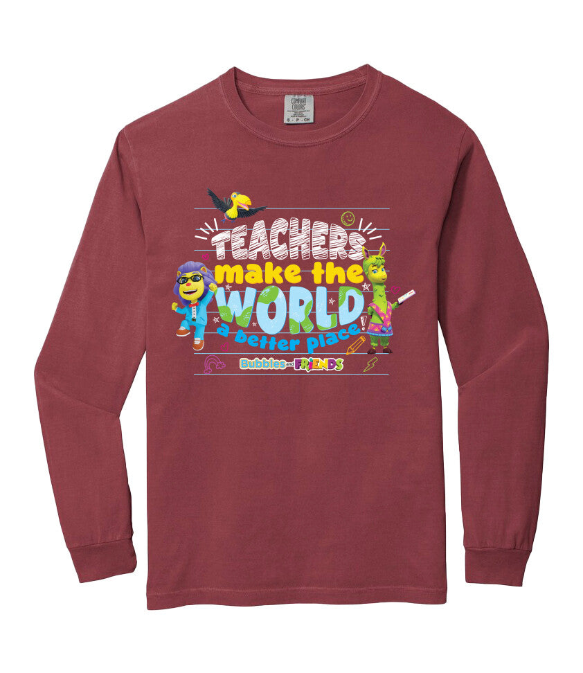Bubbles & Friends Teacher Appreciation World Long Sleeve Adult T-Shirt