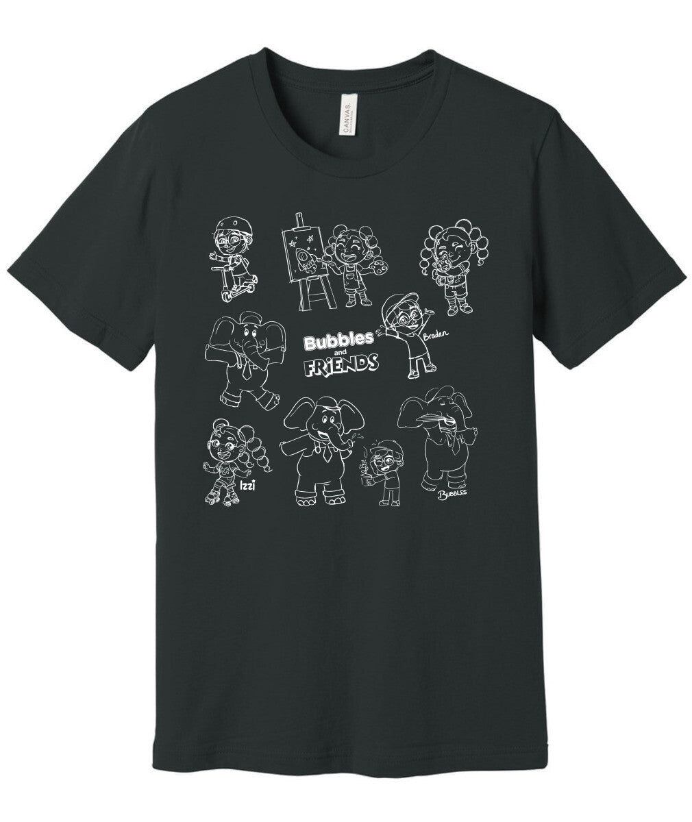 Bubbles and Friends - Happy Doodles (White) Team Adult T-Shirt