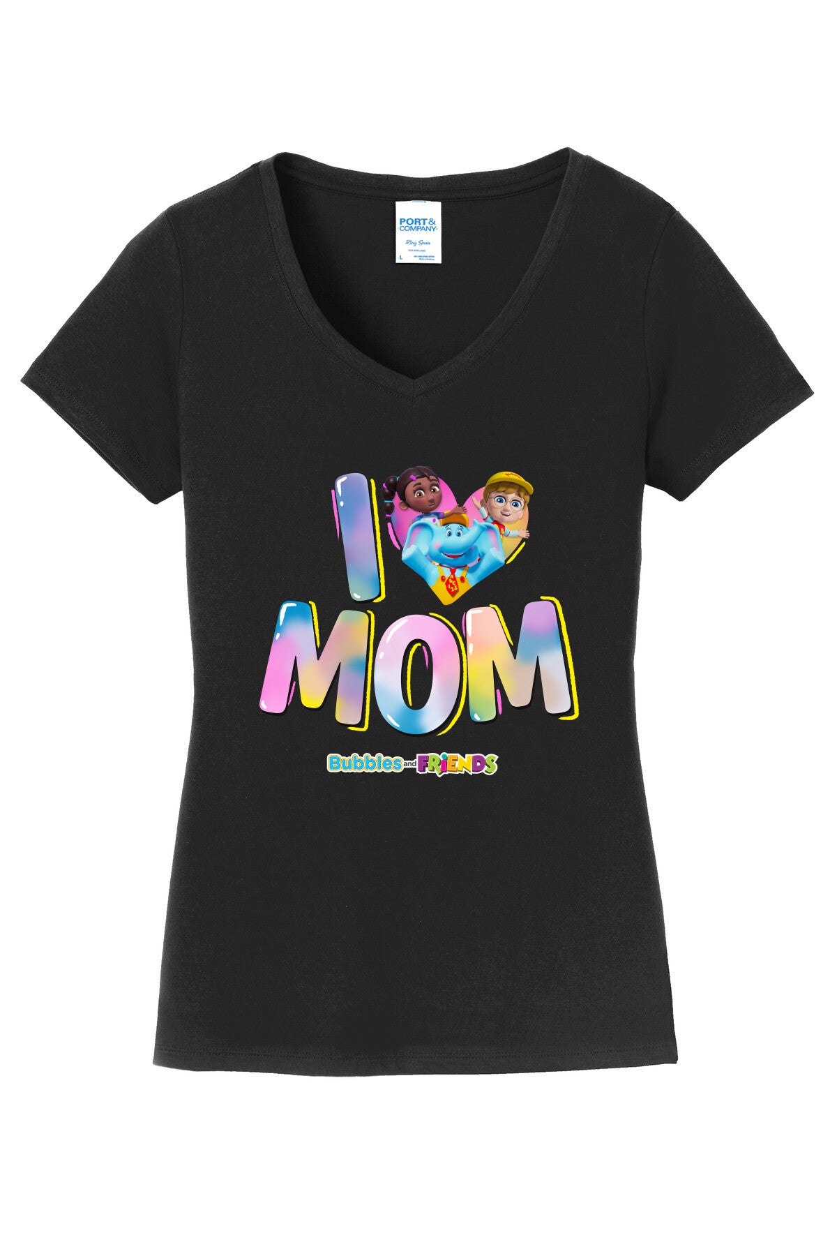 Bubbles & Friends Mothers Day I love MOM Women's V-Neck Tee