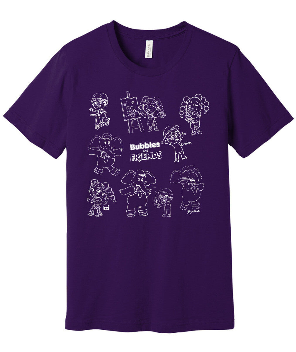 Bubbles and Friends - Happy Doodles (White) Team Adult T-Shirt