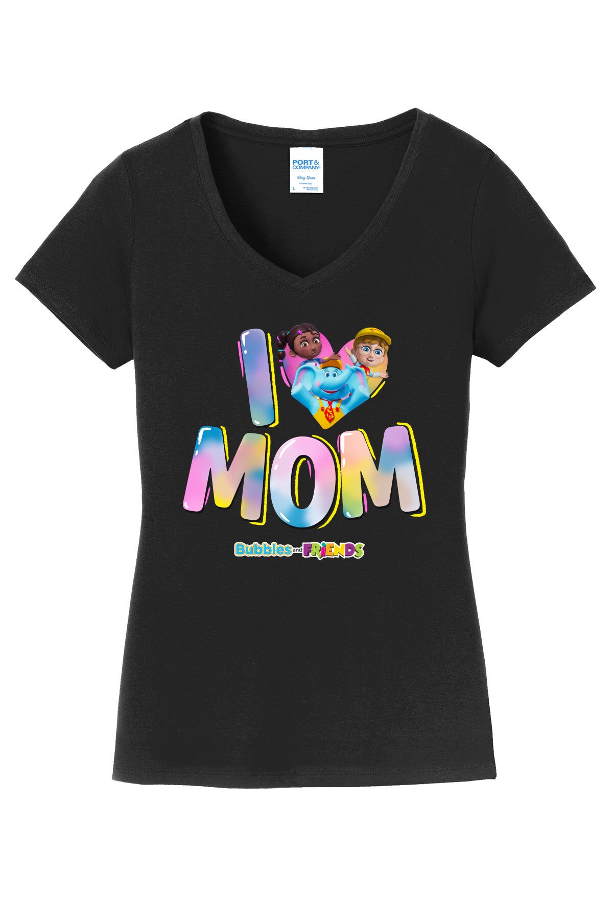Bubbles & Friends Mothers Day I love MOM Women's V-Neck T-Shirt