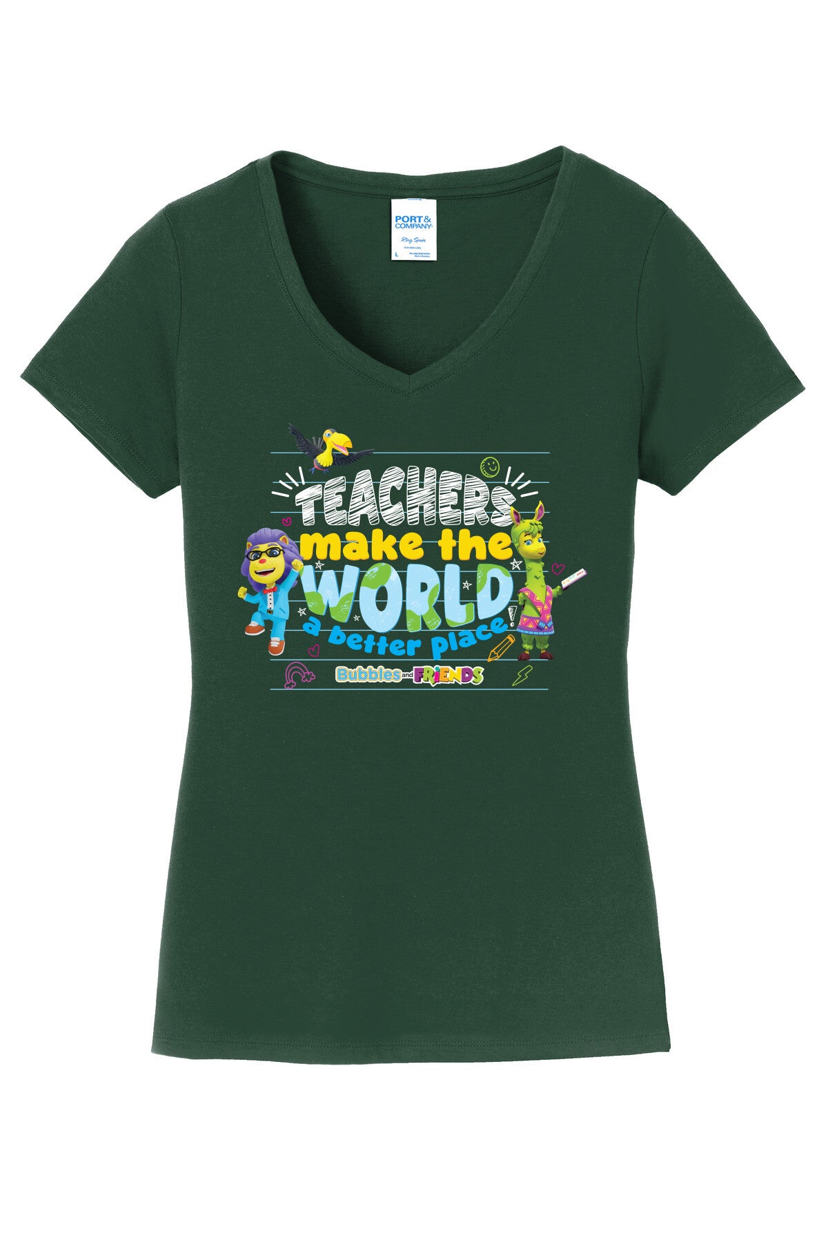 Bubbles & Friends Teacher Appreciation World Women's V-Neck Tee