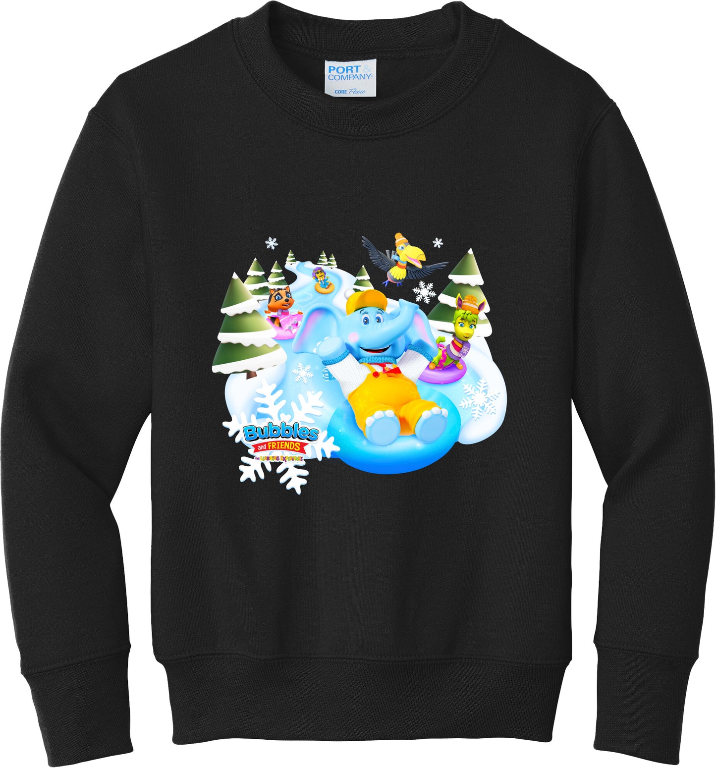 Bubbles & Friends Holiday Snow Children's Fleece Crewneck Sweatshirt