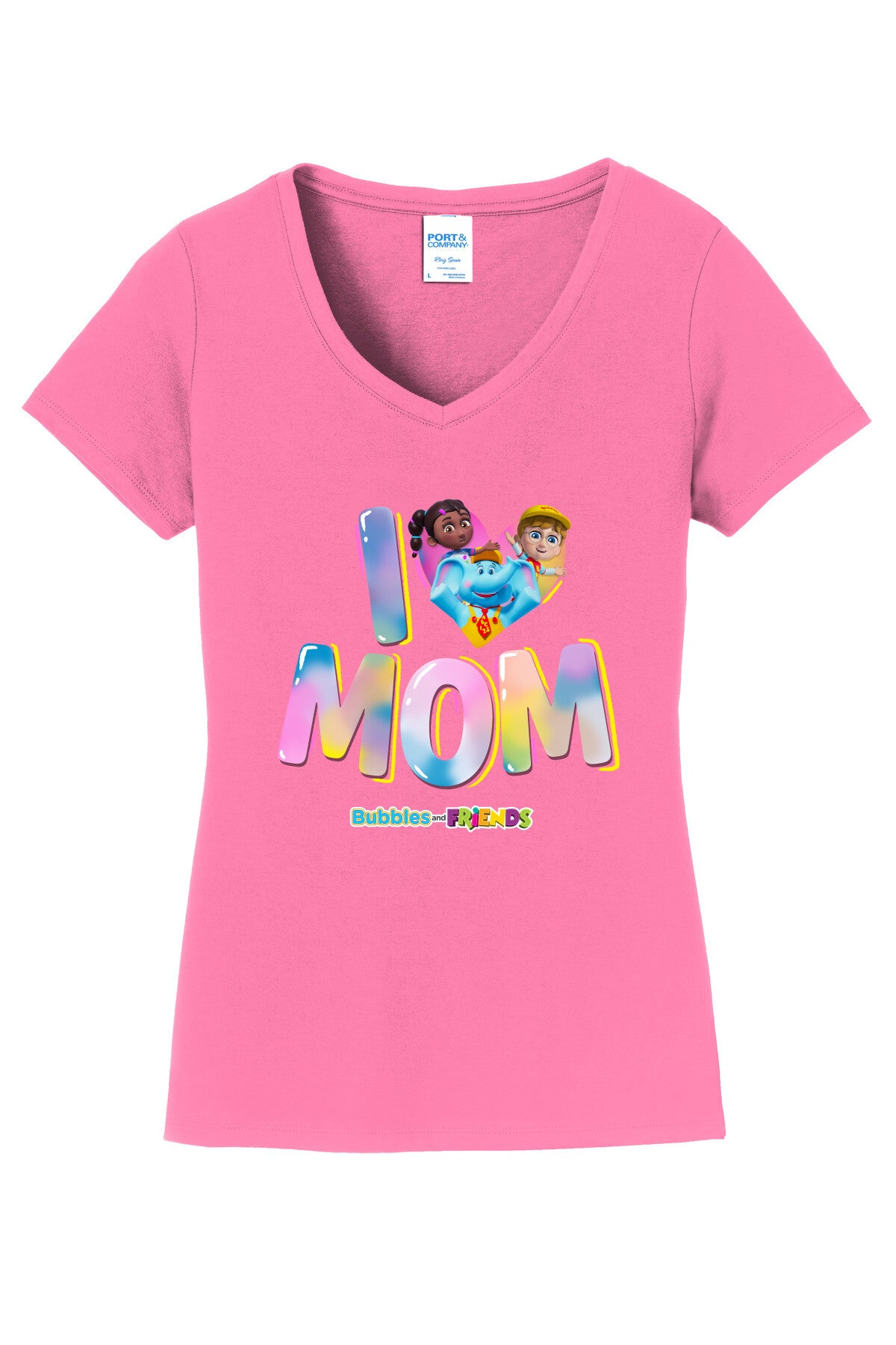 Bubbles & Friends Mothers Day I love MOM Women's V-Neck Tee