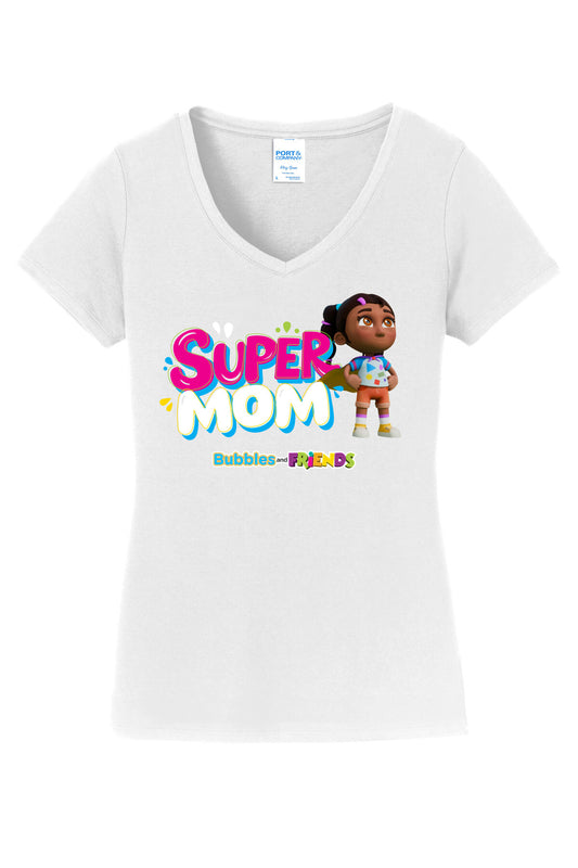 Bubbles & Friends Mothers Day SuperMom Women's V-Neck Tee