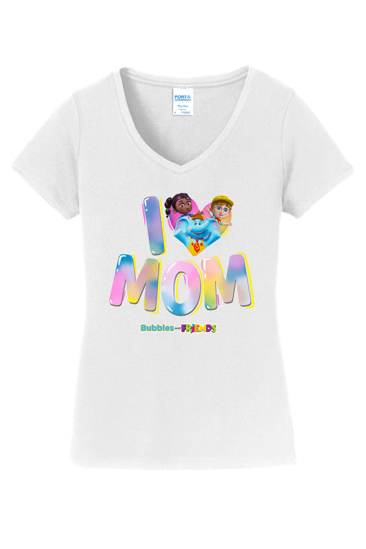Bubbles & Friends Mothers Day I love MOM Women's V-Neck T-Shirt