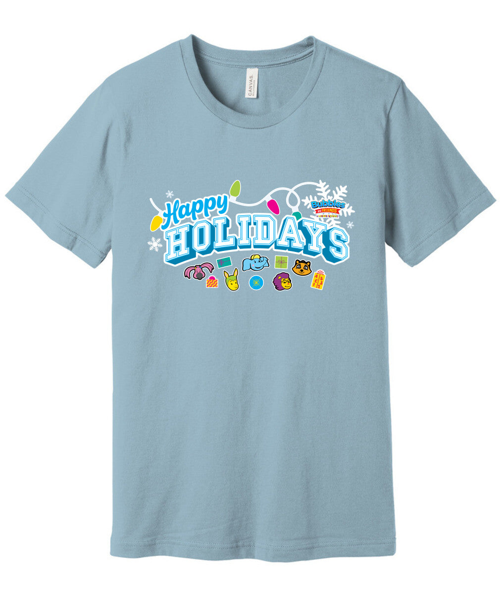 Bubbles & Friends Holiday Happy Holidays Unisex Short Sleeve Tee