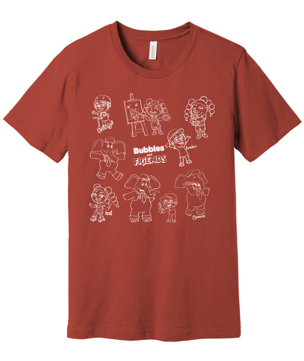 Bubbles and Friends - Happy Doodles (White) Team Adult T-Shirt