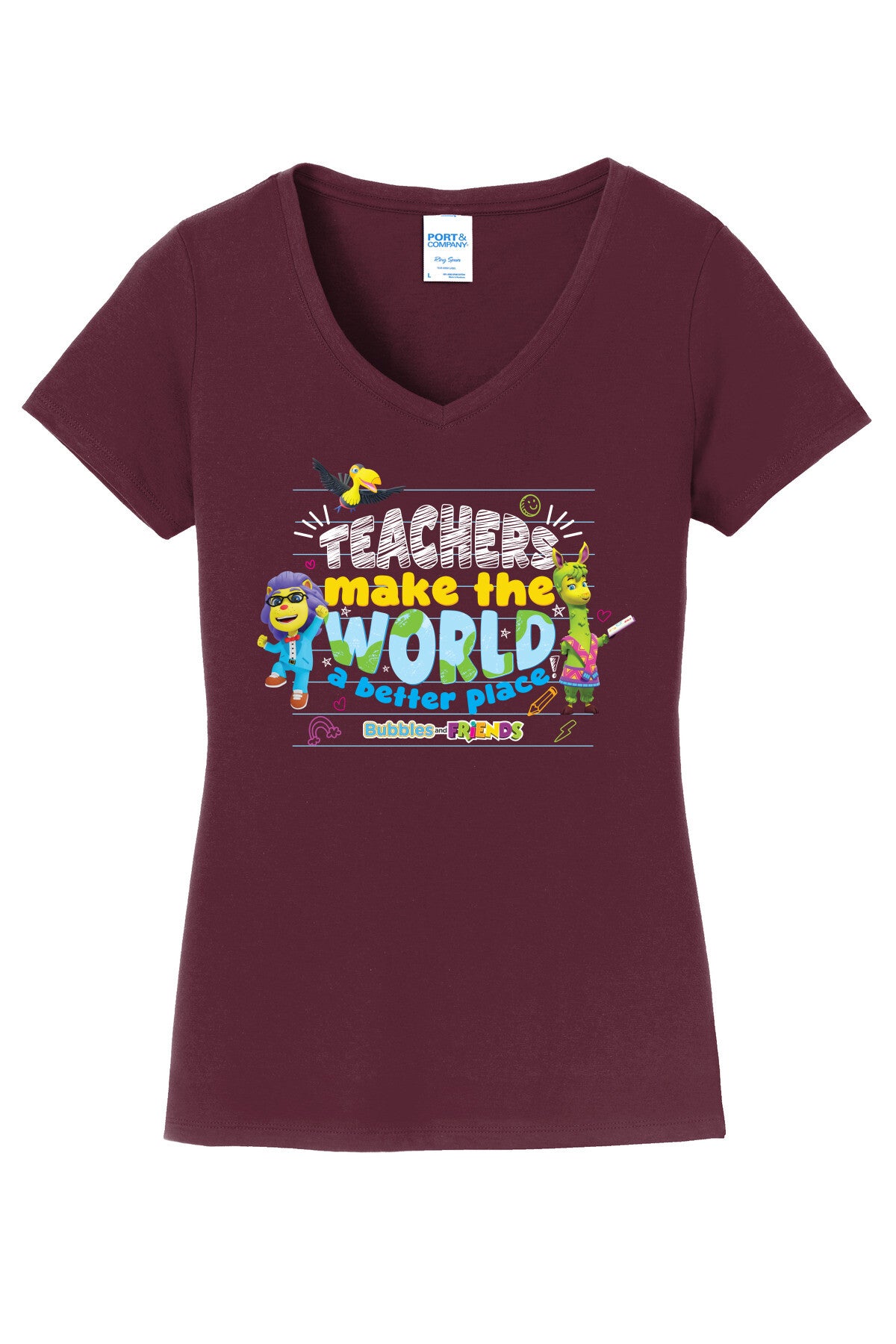 Bubbles & Friends Teacher Appreciation World Women's V-Neck Tee