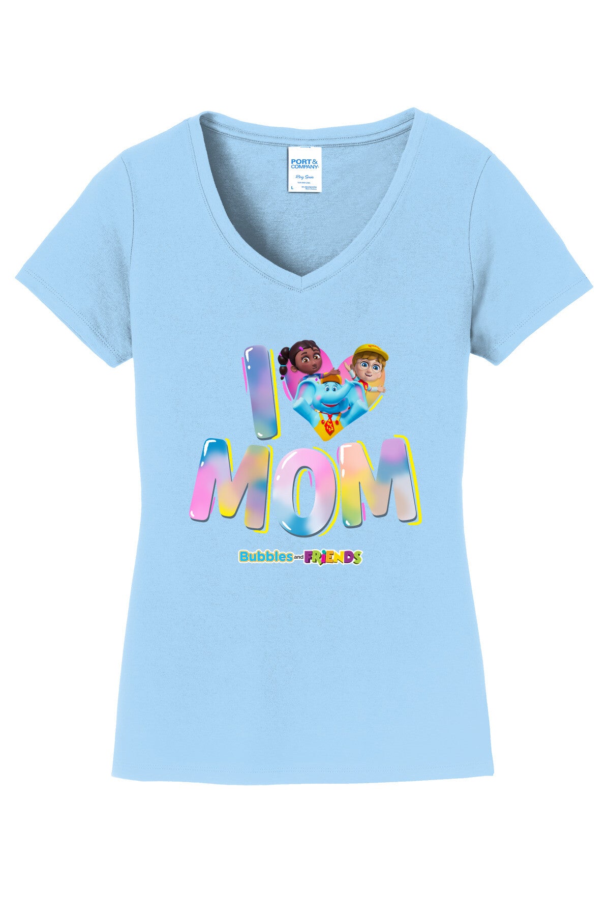 Bubbles & Friends Mothers Day I love MOM Women's V-Neck Tee