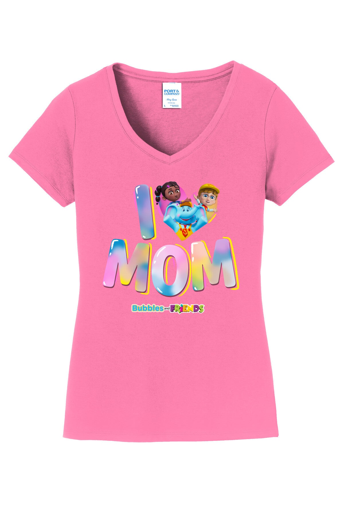 Bubbles & Friends Mothers Day I love MOM Women's V-Neck T-Shirt