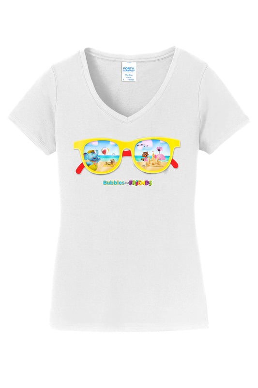 Bubbles & Friends Summer Sunglasses V-Nick Women's Tee