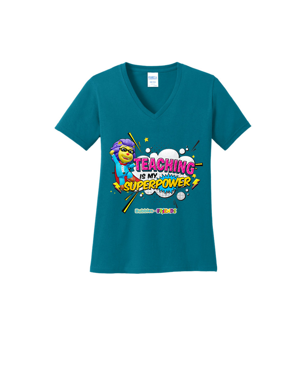 Bubbles and Friends - Teacher appreciation Lionstein Superpower Womens V-Neck T-Shirt