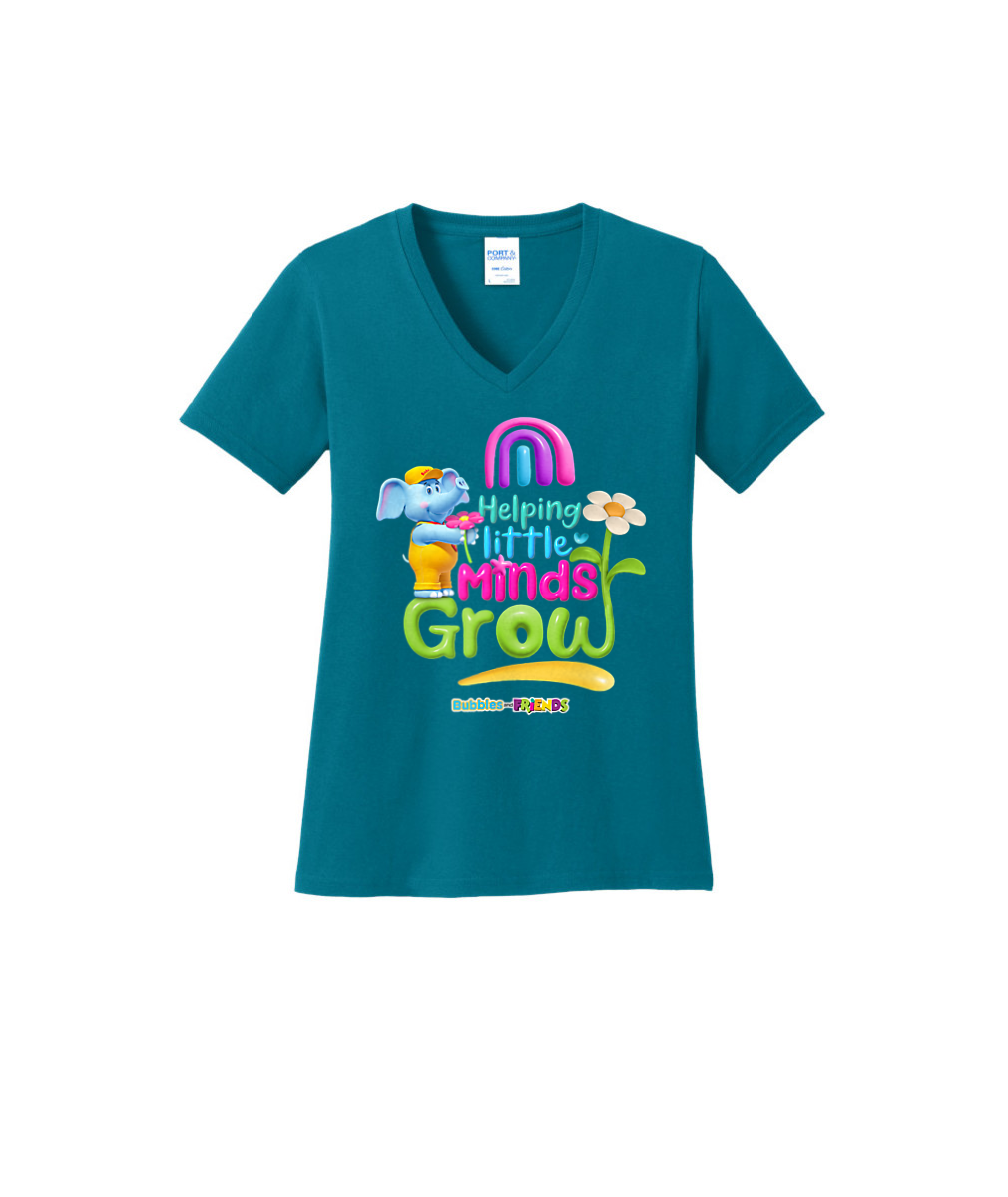 Bubbles and Friends - Teacher appreciation Helping Little Minds Womens V-Neck T-Shirt
