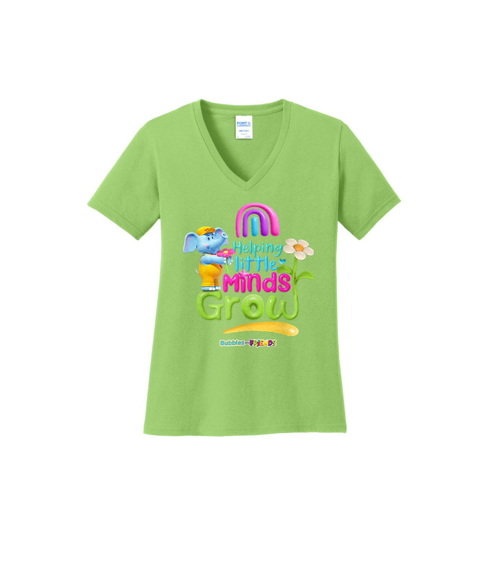Bubbles and Friends - Teacher appreciation Helping Little Minds Womens V-Neck T-Shirt