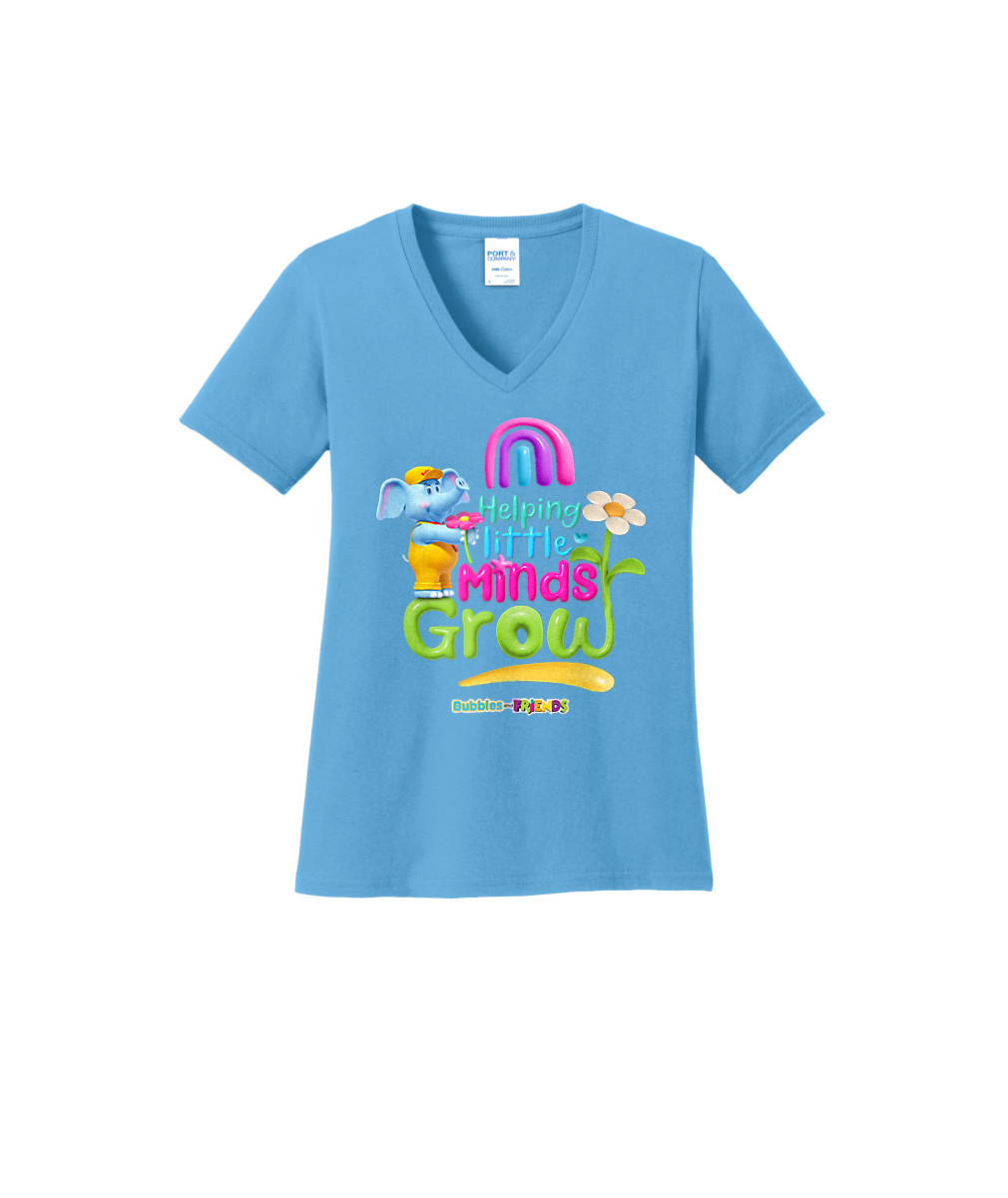 Bubbles and Friends - Teacher appreciation Helping Little Minds Womens V-Neck T-Shirt