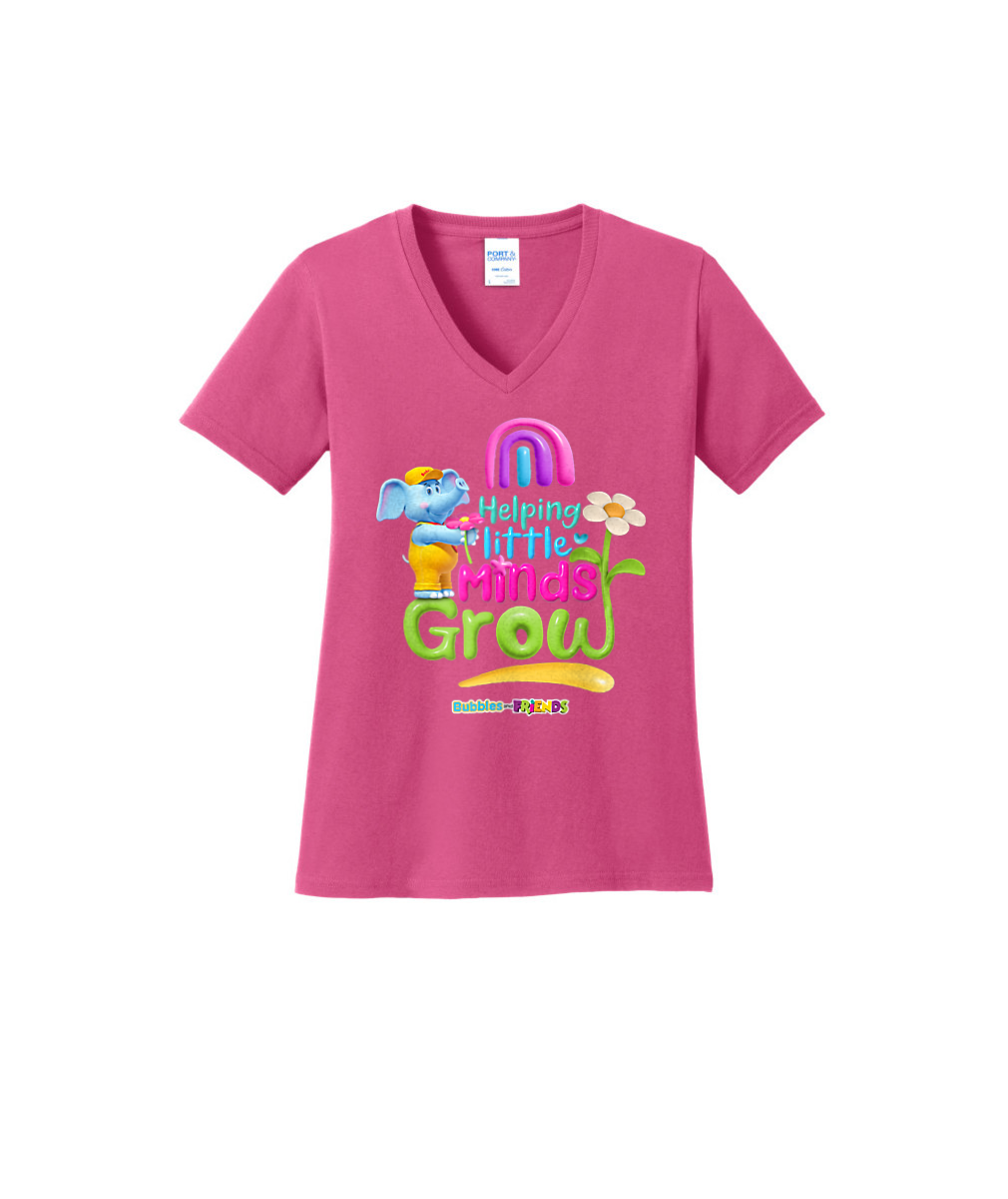 Bubbles and Friends - Teacher appreciation Helping Little Minds Womens V-Neck T-Shirt
