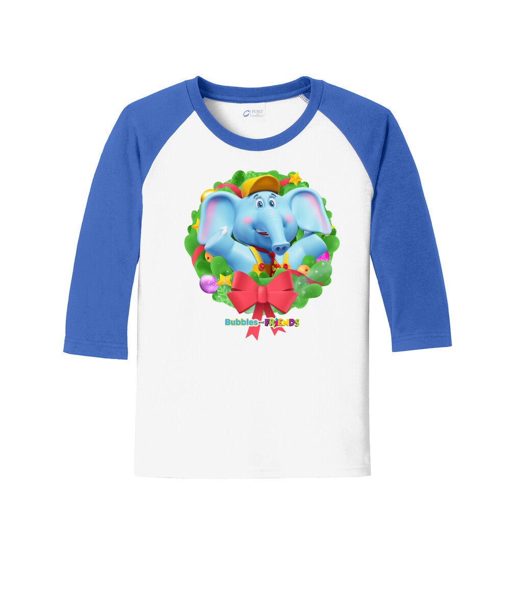 Bubbles & Friends Holiday Youth 3/4 Sleeve Raglan Tee- Bubbles