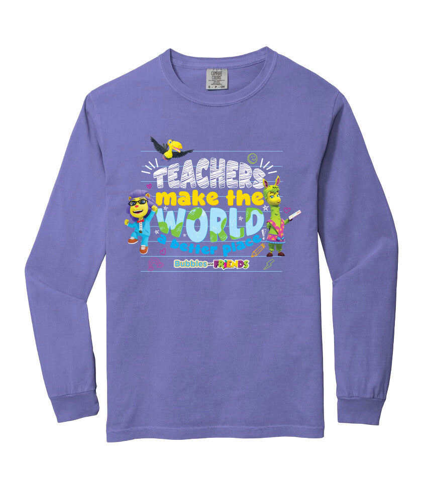Bubbles & Friends Teacher Appreciation World Long Sleeve Adult T-Shirt