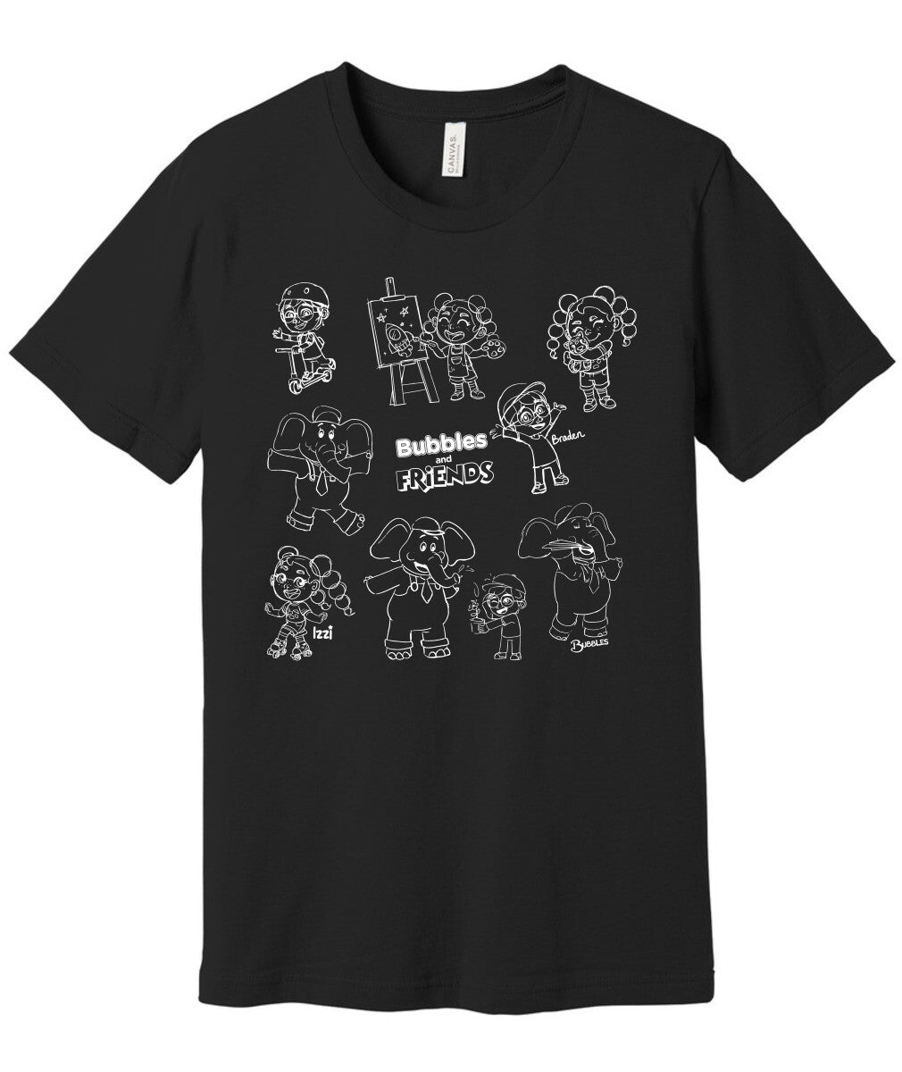 Bubbles and Friends - Happy Doodles (White) Team Adult T-Shirt