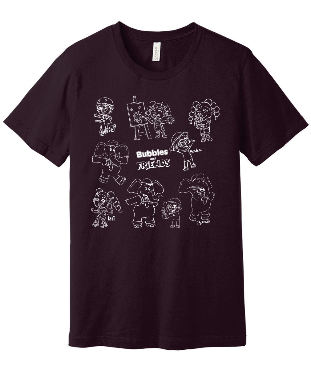 Bubbles and Friends - Happy Doodles (White) Team Adult T-Shirt
