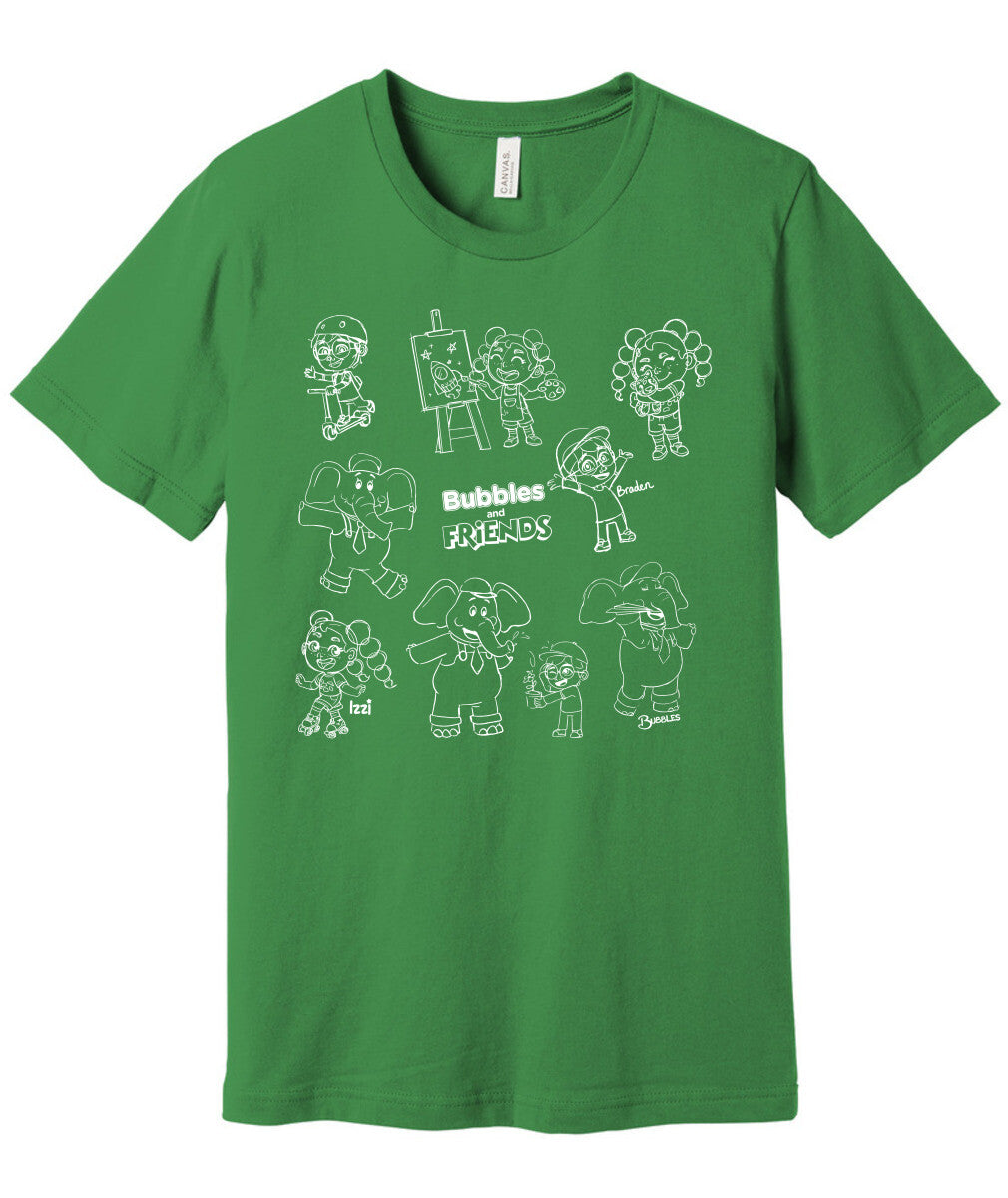 Bubbles and Friends - Happy Doodles (White) Team Adult T-Shirt
