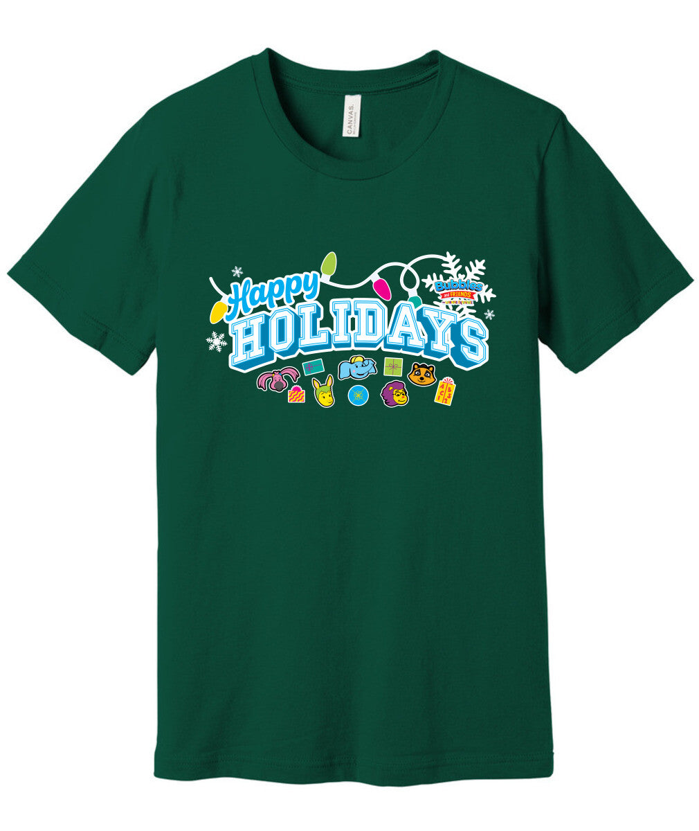 Bubbles & Friends Holiday Happy Holidays Unisex Short Sleeve Tee