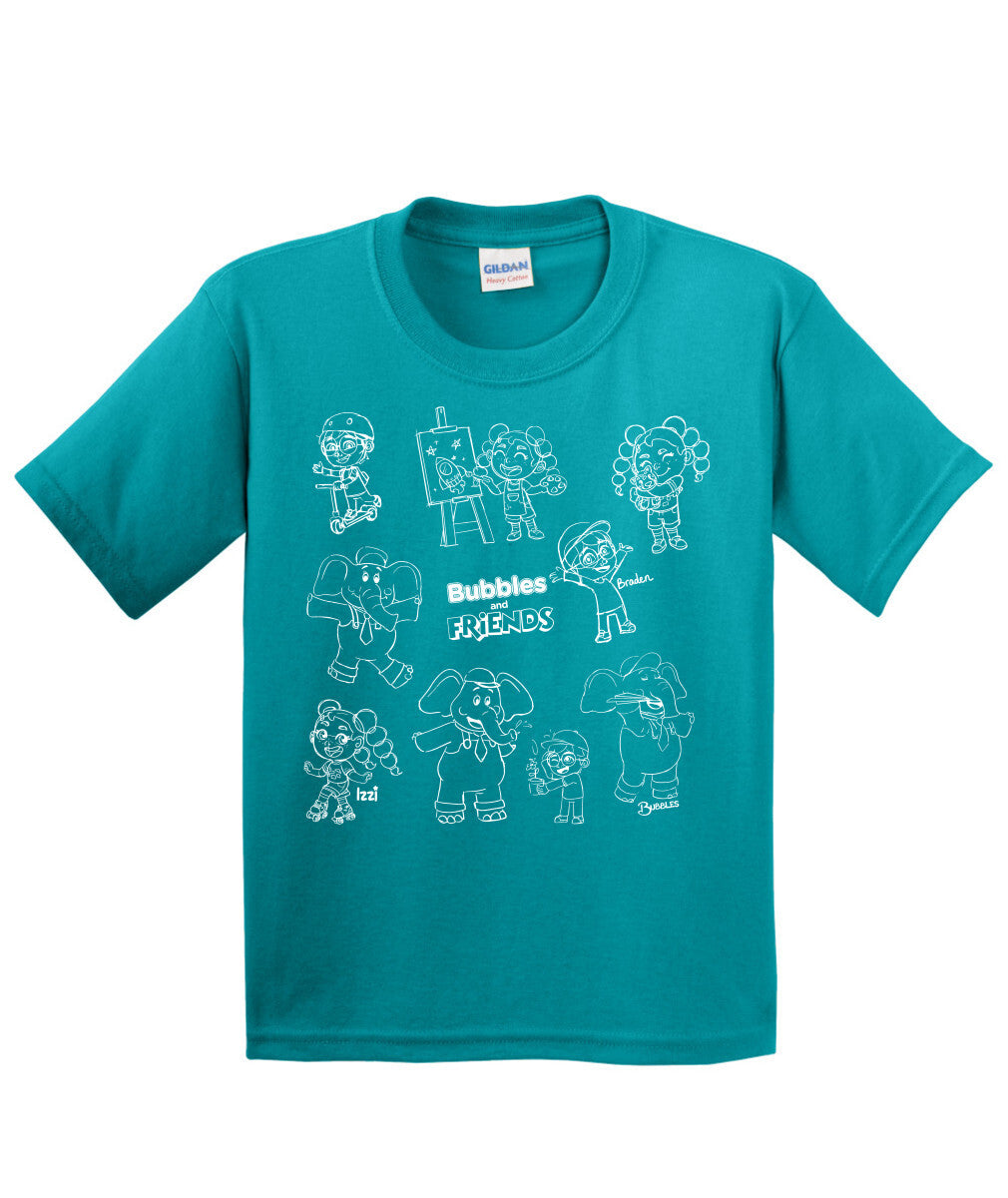 Bubbles and Friends - Happy Doodles (White) Team Childrens T-Shirt