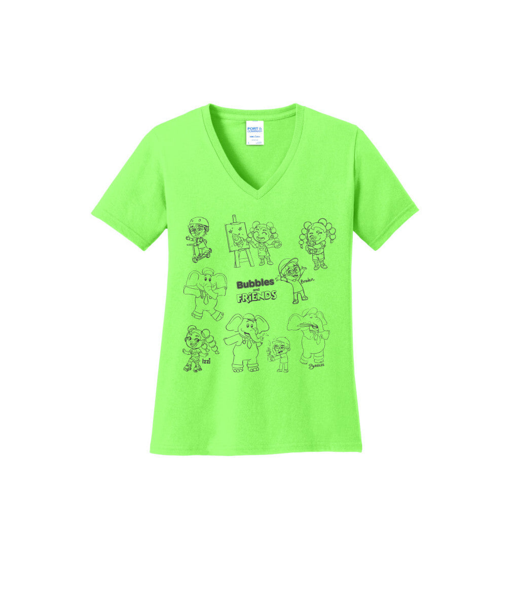 Bubbles and Friends - Happy Doodles Team Ladies V-Neck T-Shirt