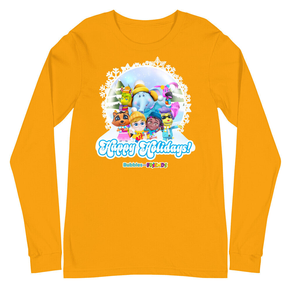 Bubbles & Friends Holiday Adult Long Sleeve T-Shirt- All Friends Snowflake