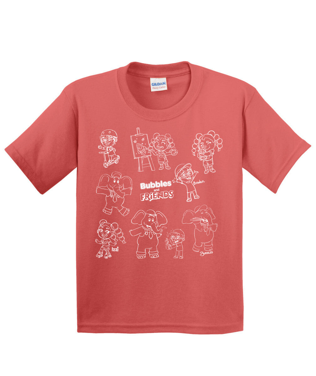 Bubbles and Friends - Happy Doodles (White) Team Childrens T-Shirt