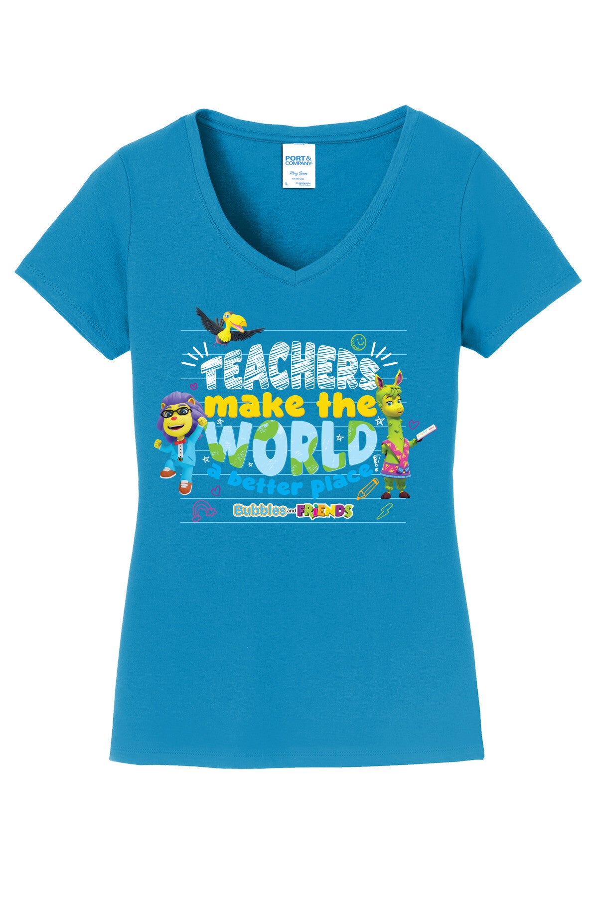 Bubbles & Friends  Teacher Appreciation World Women's V-Neck Tee
