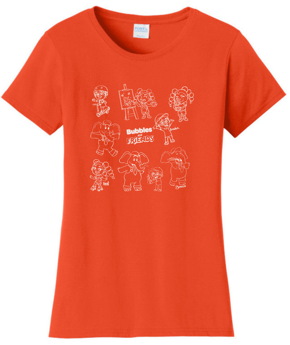 Bubbles and Friends - Happy Doodles (White) Ladies T-Shirt