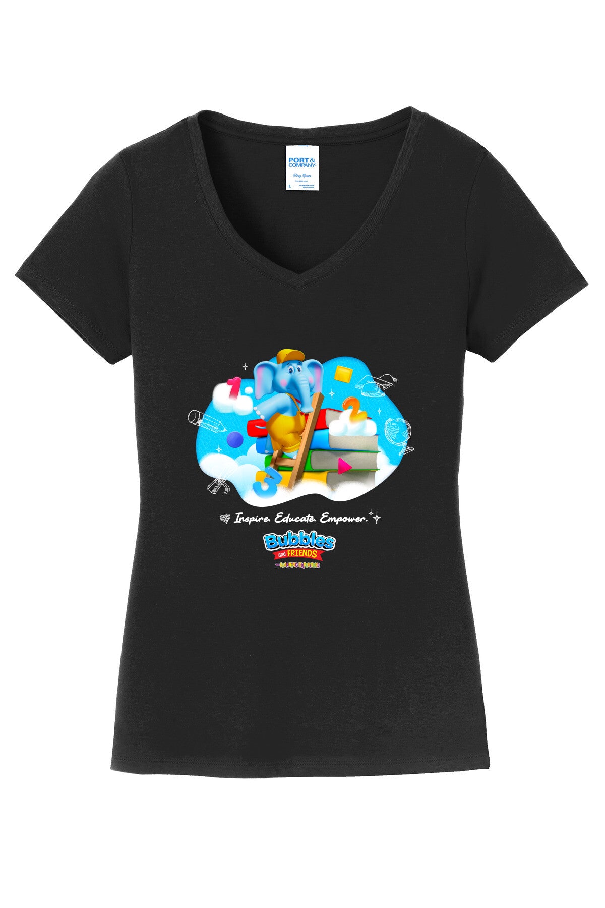 Bubbles & Friends Inspire Educate Empower Women's V-Neck Tee