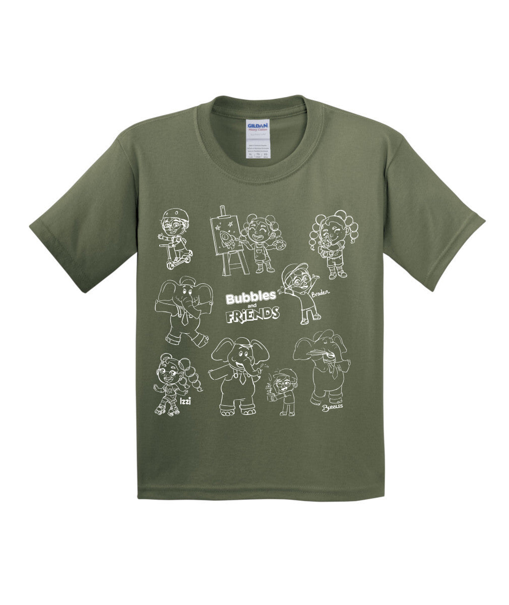 Bubbles and Friends - Happy Doodles (White) Team Childrens T-Shirt