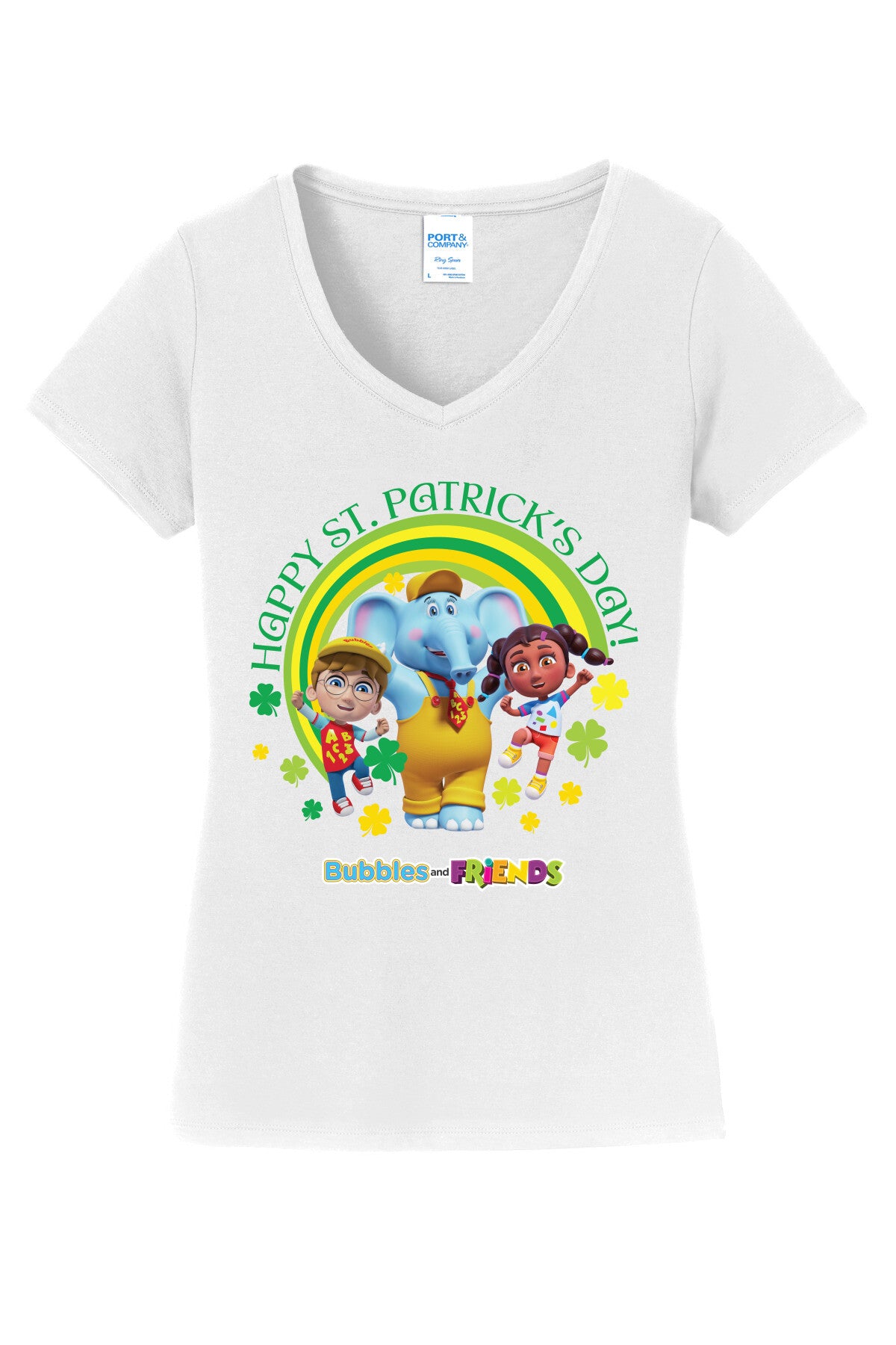 Bubbles & Friends Happy St. Patricks Day Womens V-Neck Tee