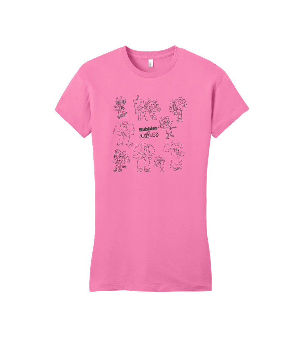 Bubbles and Friends - Happy Doodles Team Ladies T-Shirt (Fitted)