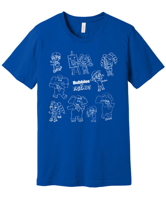 Bubbles and Friends - Happy Doodles (White) Team Adult T-Shirt