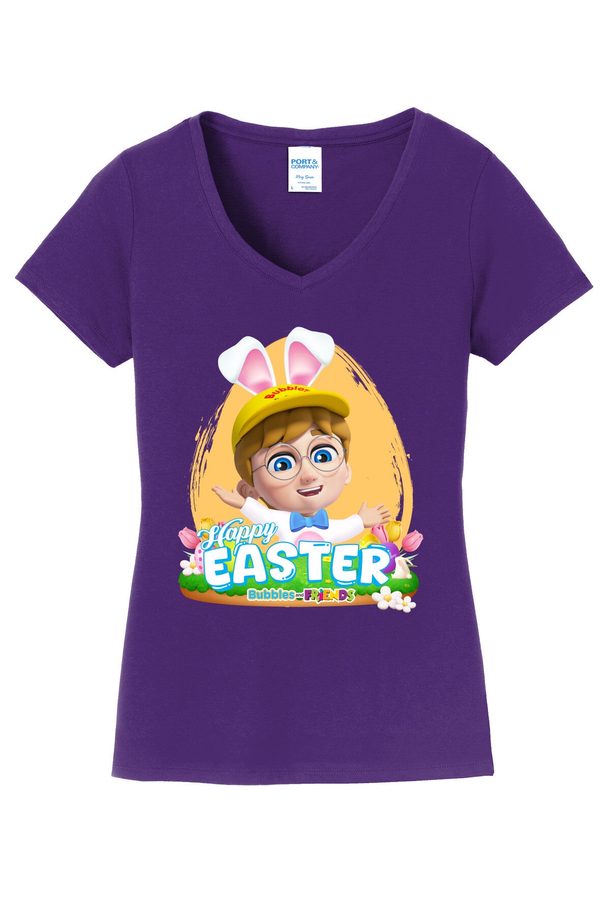 Bubbles & Friends Easter Braden Womens V-Neck Tee