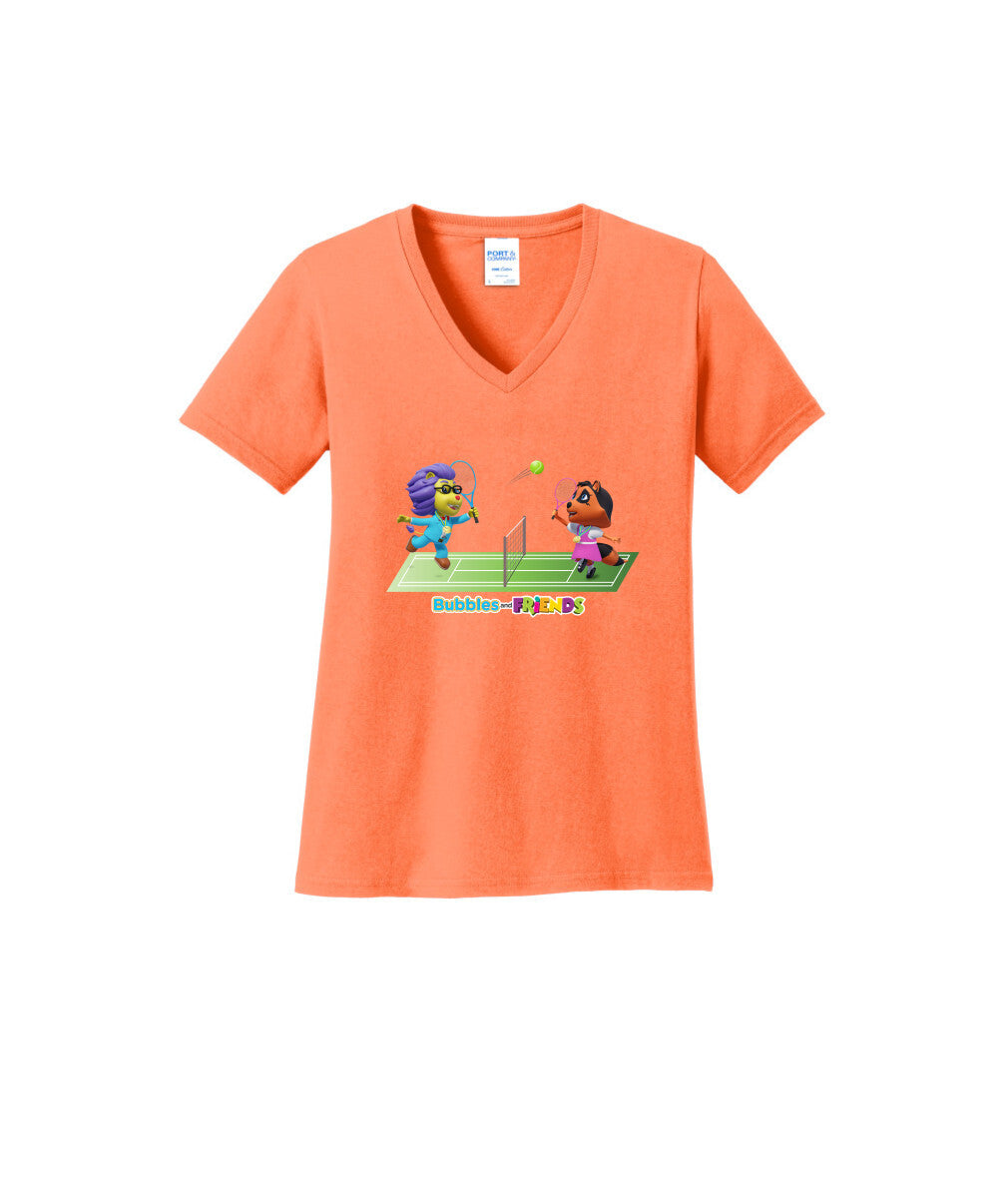 Bubbles and Friends - Summer Games Collection Tennis Match Women V-Neck T-Shirt