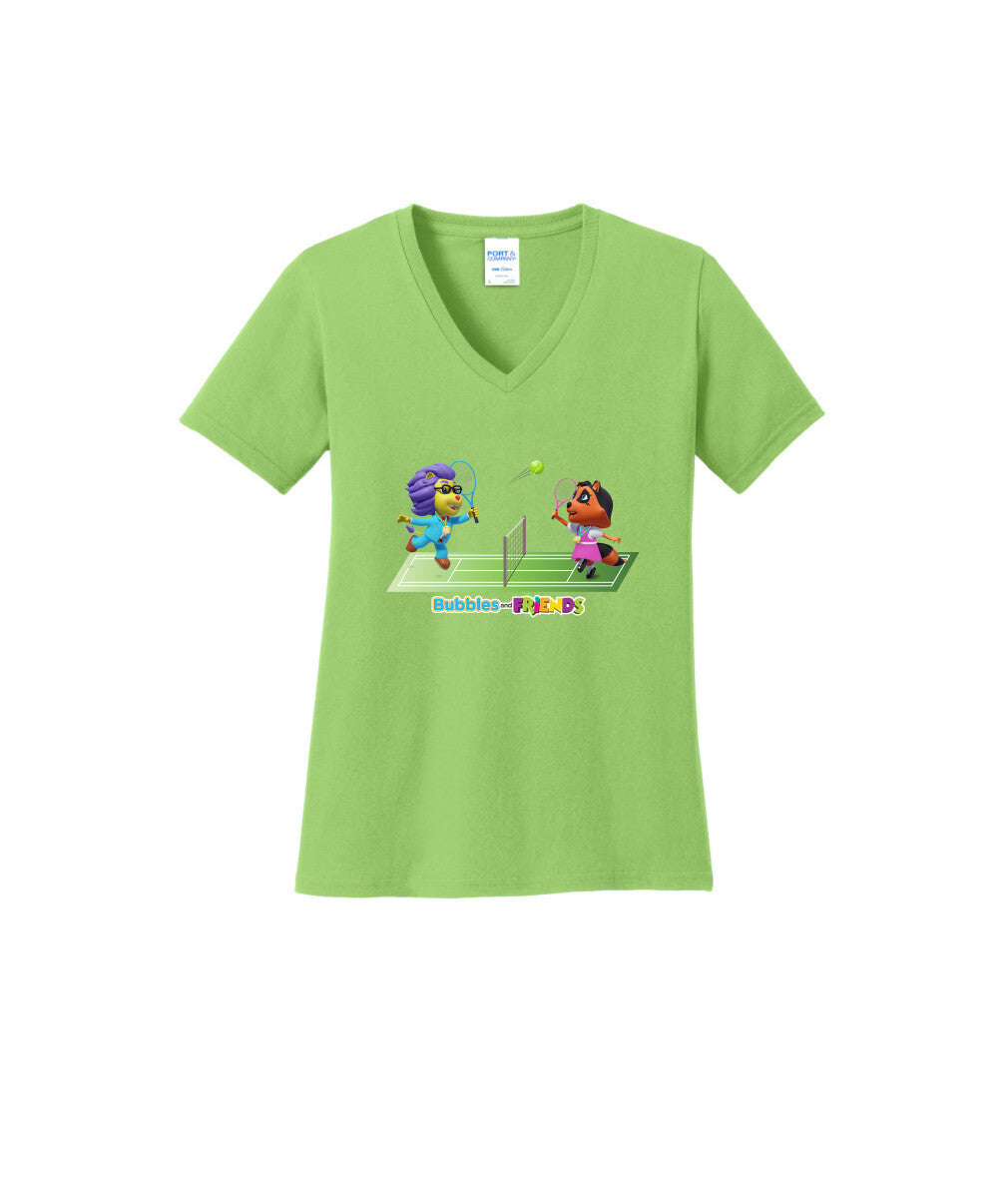 Bubbles and Friends - Summer Games Collection Tennis Match Women V-Neck T-Shirt