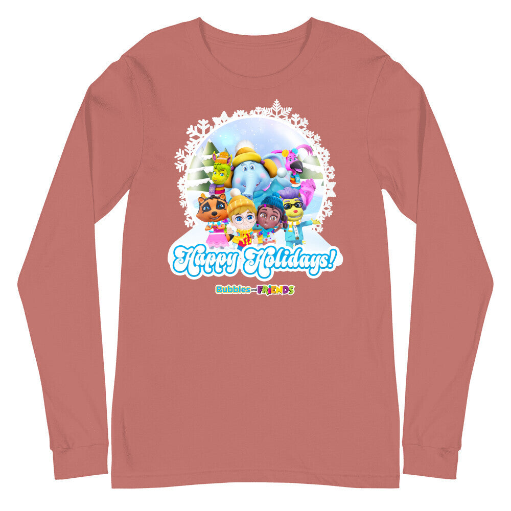 Bubbles & Friends Holiday Adult Long Sleeve T-Shirt- All Friends Snowflake