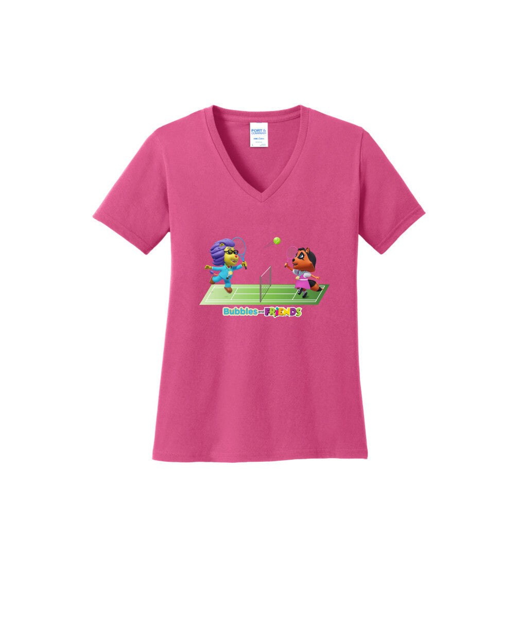 Bubbles and Friends - Summer Games Collection Tennis Match Women V-Neck T-Shirt